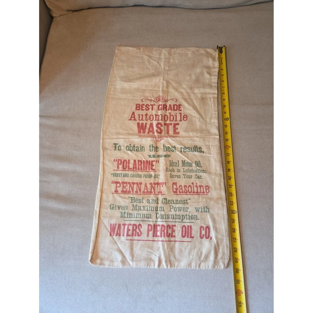 Rare Antique 1910s Waters Pierce Oil Co Automobile Waste Cloth Bag Sign Petrolia